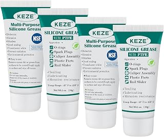 KEZE Silicone Grease Tube PTFE Synthetic Lubricant Sliding Door Grease Automotive Lubrication RV Toilet Seal Lubricant for Plumbing Faucet O Rings Plastic Parts Rubber Seal 1 oz 4-Tube