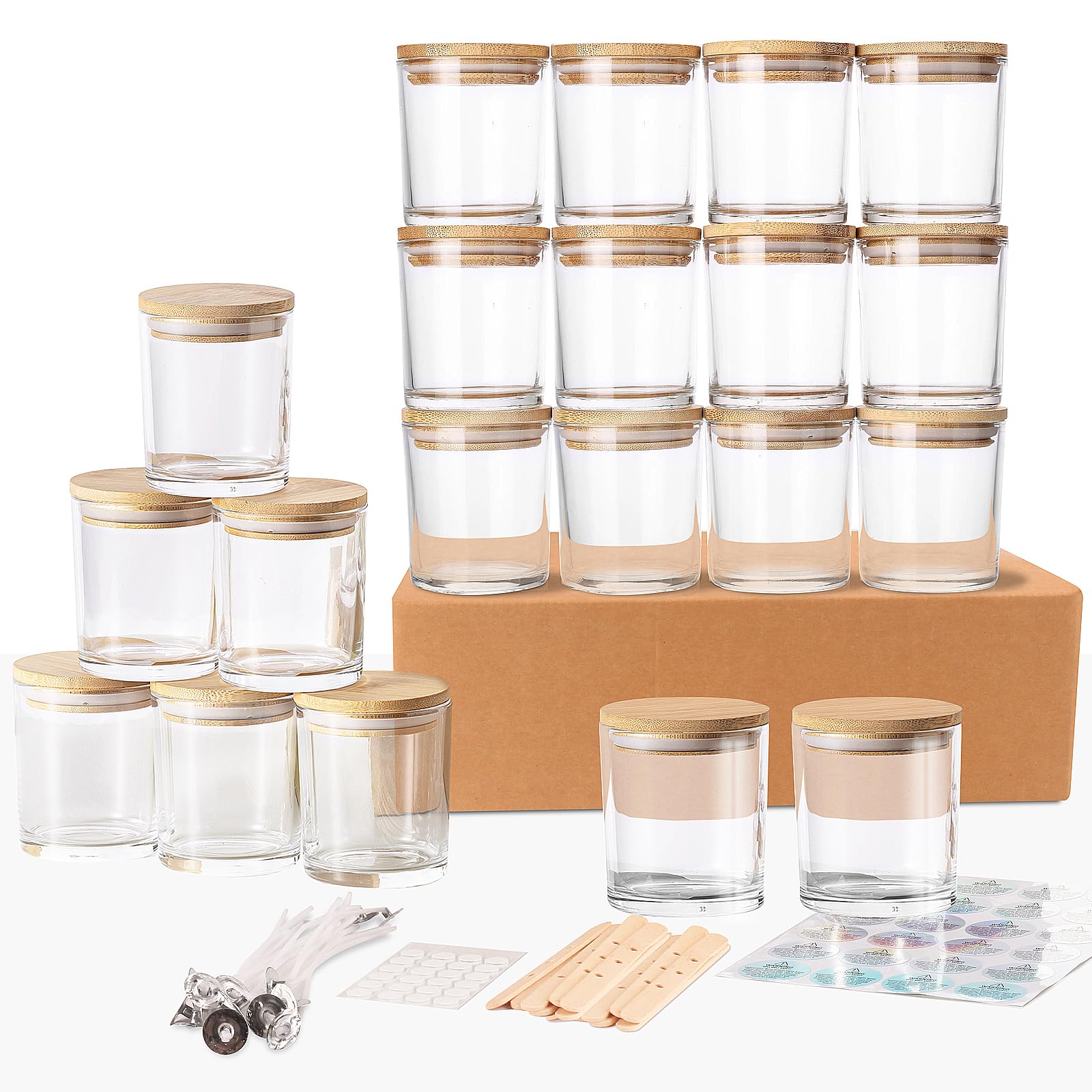 20 Packs 7oz Candle Jar for Making Candle,Thick Glass Candle Jar with Bamboo Lid,Candle Making Kits Empty Candle Jars Bulk Candle Vessels Candle Containers with Lids Candle Tin-Reusable.(Clear?