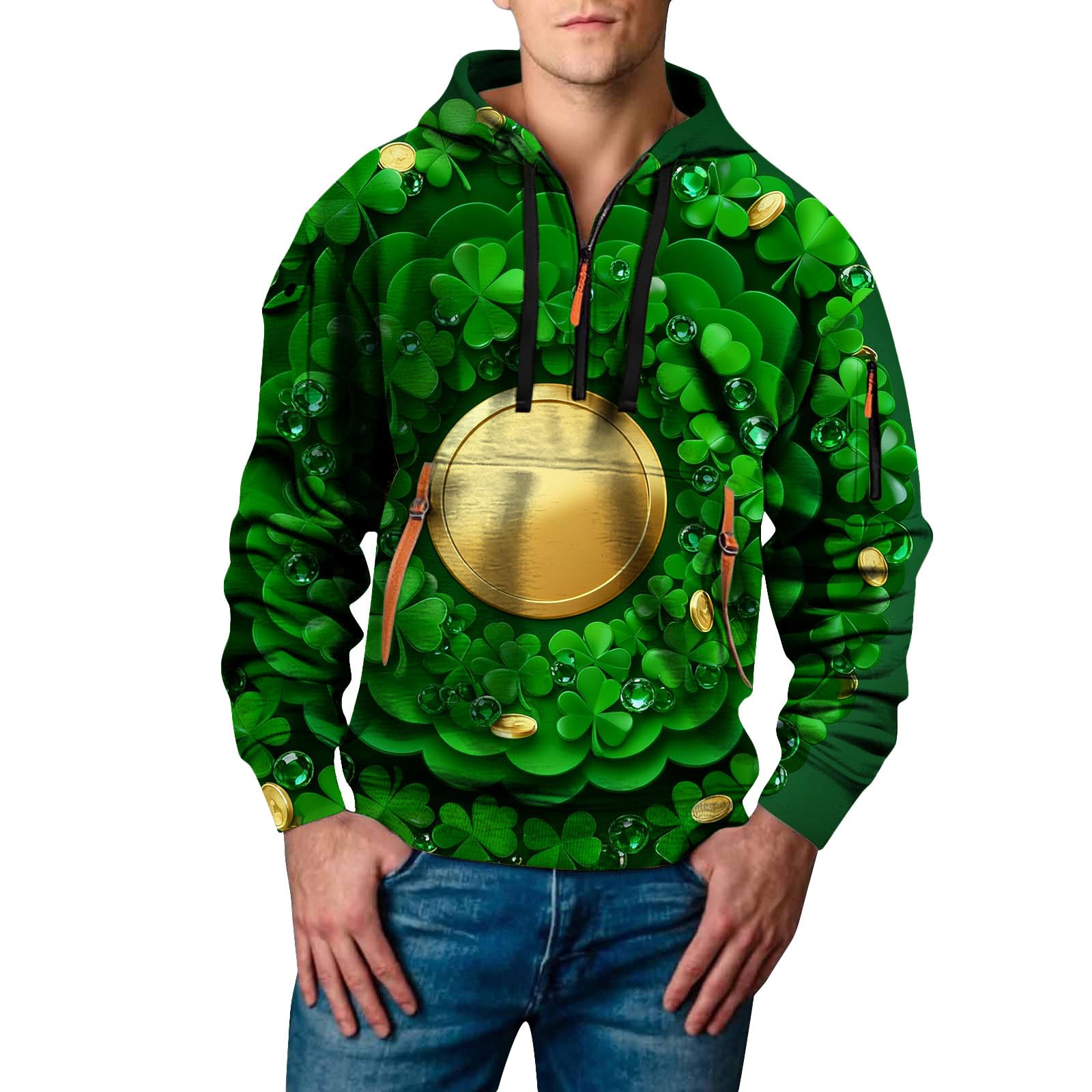 Chaqueta informal tipo sudadera de hombre con estampado completo y capucha moderna 5