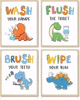 Dazzlewall 4 PCS Dinosaur Bathroom Wall Art Prints Inspirati