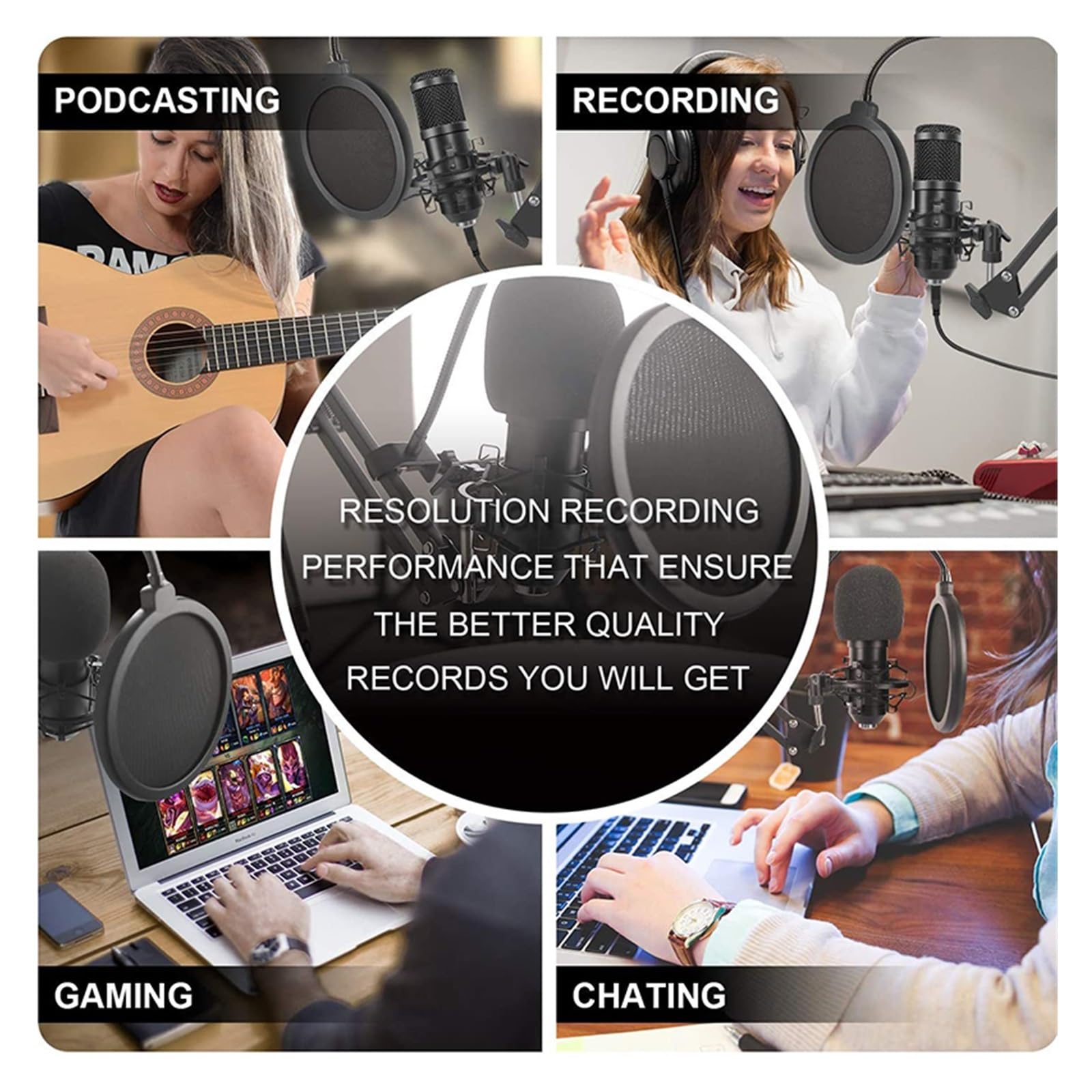 Kit scheda audio Kit microfono con scheda audio dal vivo, braccio a forbice sospeso, supporto antiurto e filtro antipop per studio di registrazione Configurazione studio per la registrazione di m