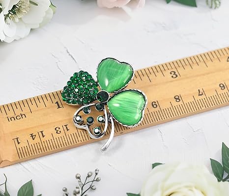 Gyn&Joy Green Shamrock Enamel Pin - Four Leaf Clover Brooch For St. Patrick's