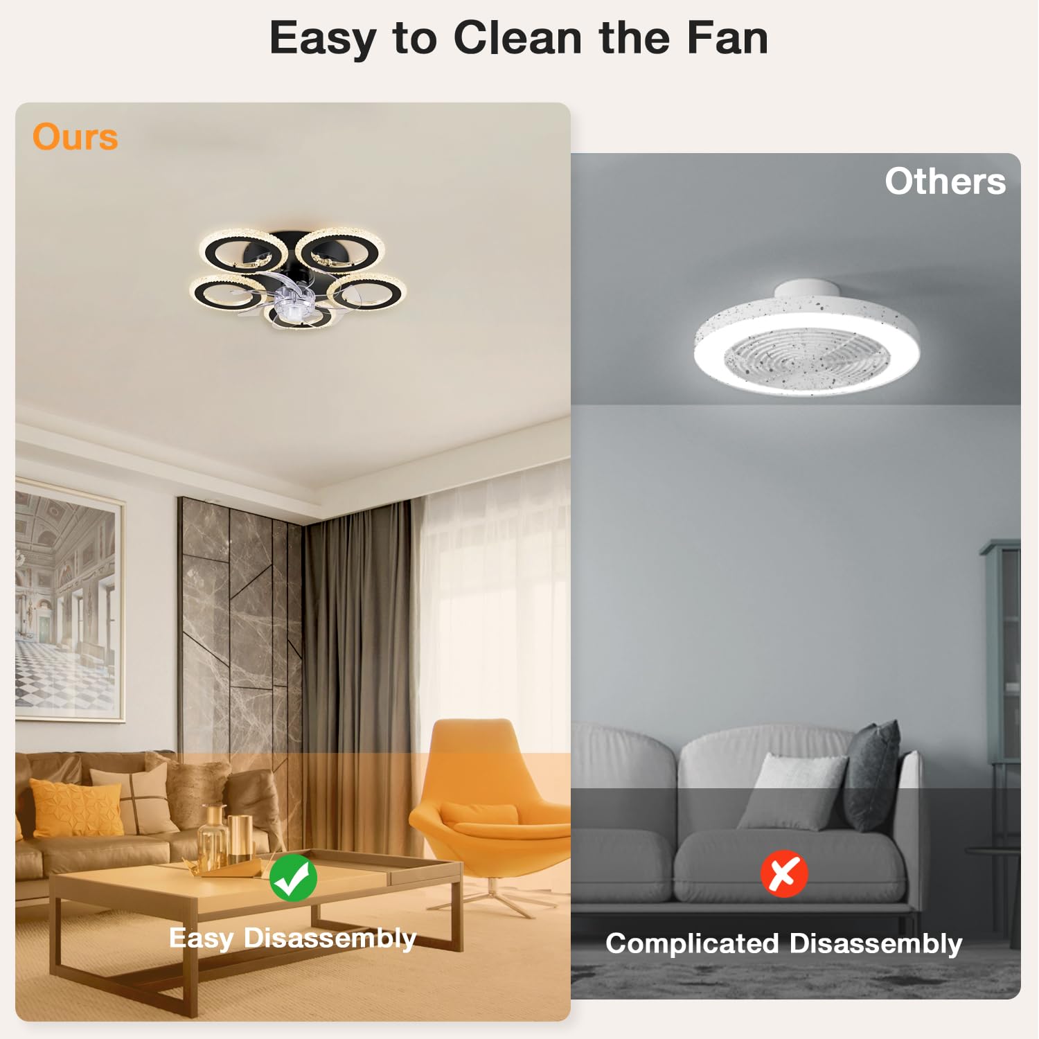 FIMEI Ventilatori da Soffitto con Luce, Ventilatore a 6 Velocità & Luce a Regolazione Continua, Telecomando & APP, Illuminazione Moderna per Soggiorno, Sala da Pranzo, Camera da Letto (9003)