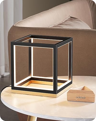 EDISHINE Lámpara de mesa LED moderna, lámpara de noche minimalista con base de madera maciza, regulable de 3 vías, 3000 K4500 K6000 K, 470 LM,
