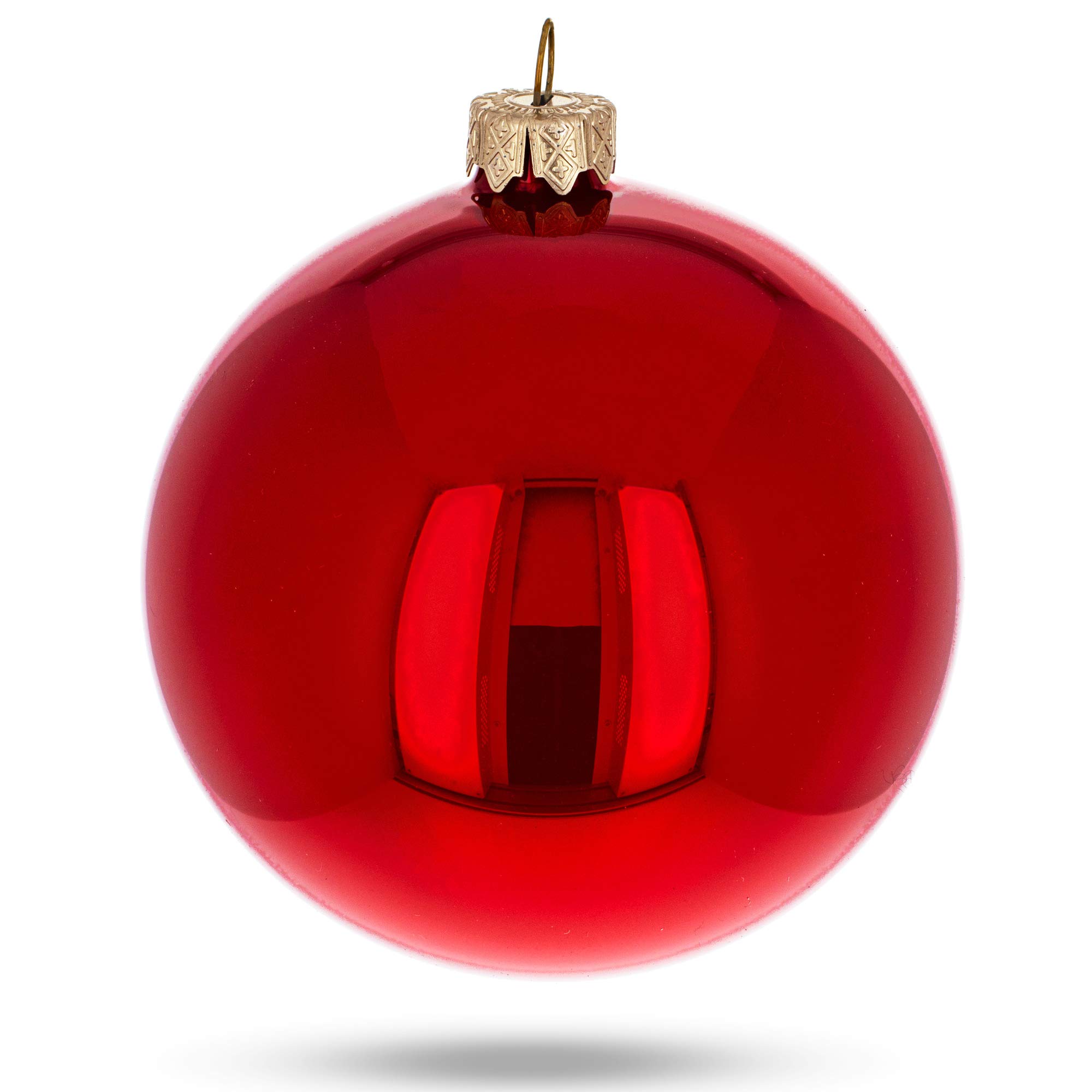 Set of 4 Glossy Red Glass Ball Christmas Ornaments 4 Inches
