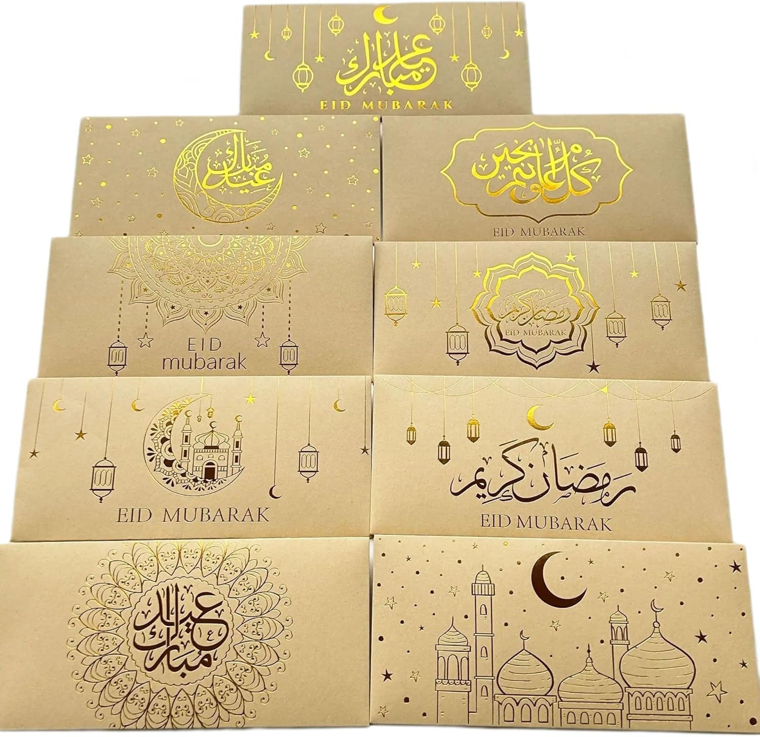 27Pack Eid Gilded Money Envelopes, Ramadan Gift Bags & Decorative Paper Envelopes for Cash Gifts, Eid Al-Fitr & Ramadan Mubarak Money Holders, 9 Assorted Designs