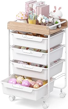 SYKIARIOL 4-Drawer Storage Trolley Rolling Cart, White