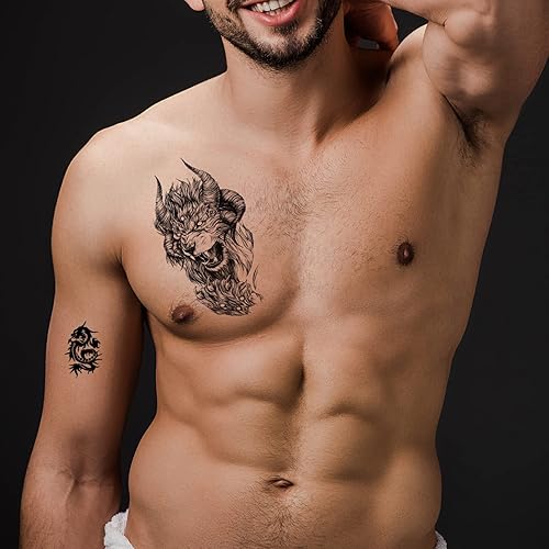 Miniatura 8 de Aresvns Tatuaje temporal de media manga para hombres y mujeres, tatuajes falsos realistas impermeables para adultos, incluyendo flores, dragón,