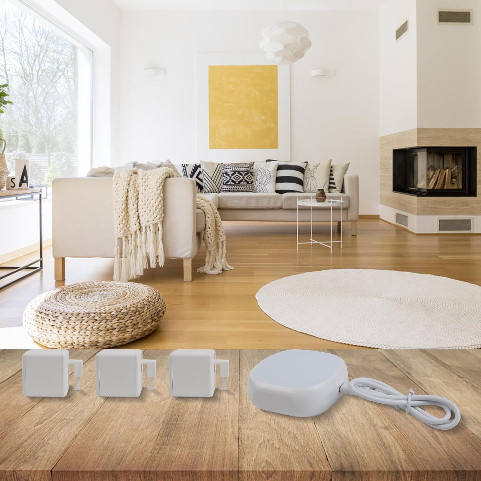 Pour poussoir intelligent compatible avec les télécommandes, batterie, mouvement réglable vers le haut et vers le bas, application contrôlée pour la domotique (3 blancs + concentrateur)