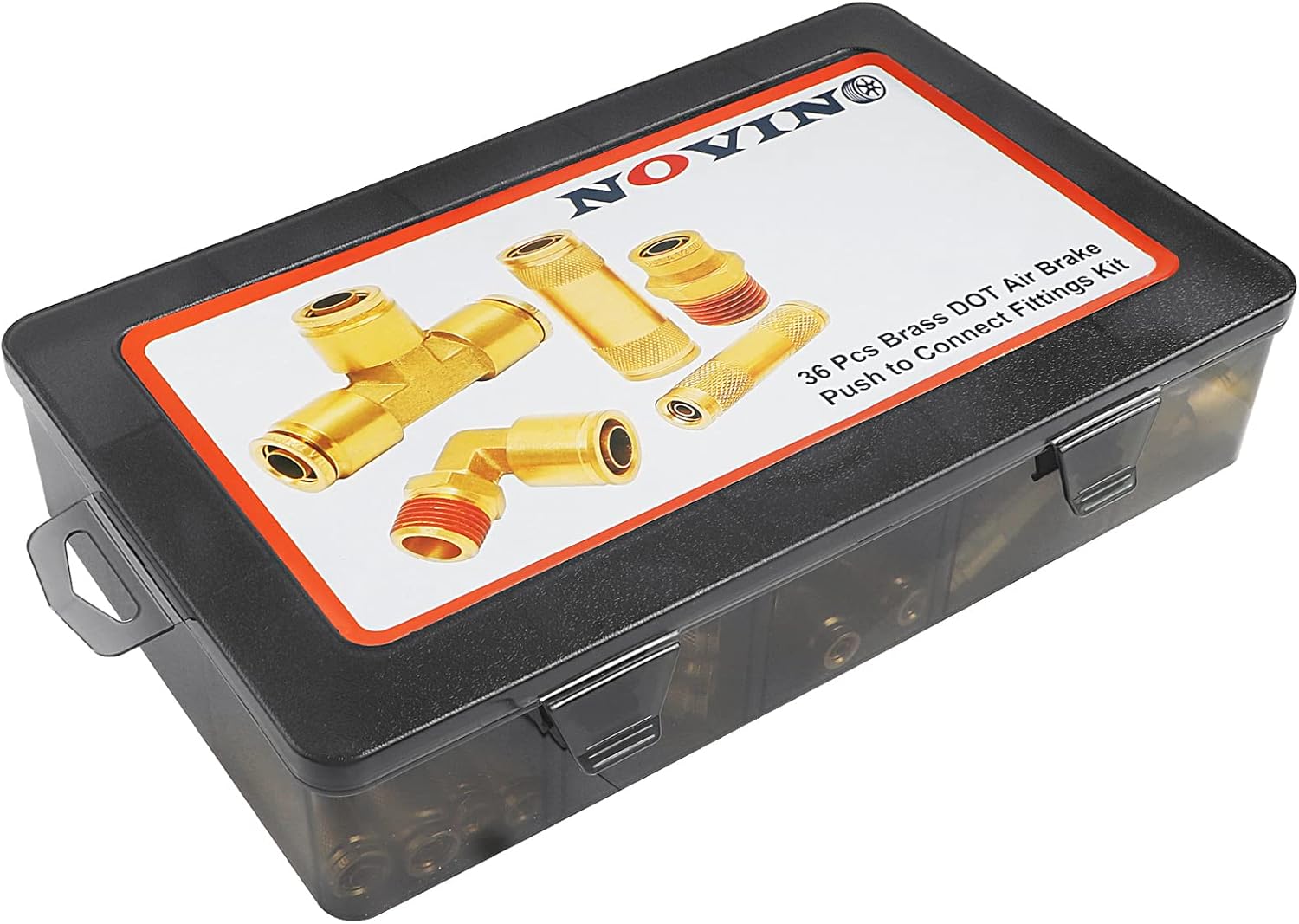 36 PCS Brass DOT Air Brake Line Fitting Assortment Kit 1/4" 3/8" 1/2", Push to Connect Fittings Air Brake Fittings Repair Kit for Trucks Trailer & Industrial,DOT Hose Quick Connector Line with Case