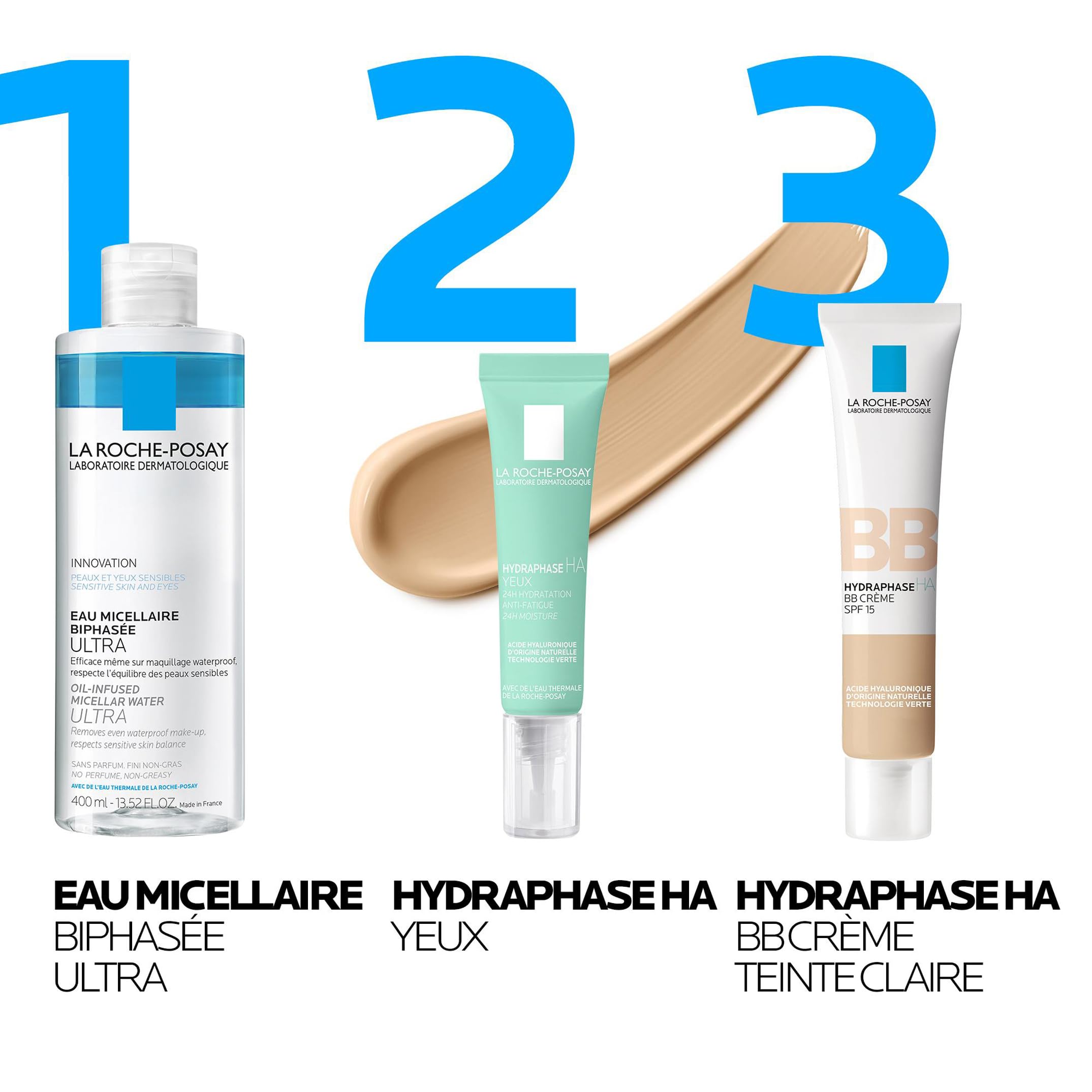 La Roche-Posay, Hydraphase, BB Crème SPF15, Hydrate & Unifie, Enrichie en Acide Hyaluronique d'Origine Naturelle et Pigments Minéraux, Pour Tous Types de Peau, Teinte : Claire, 40 ml