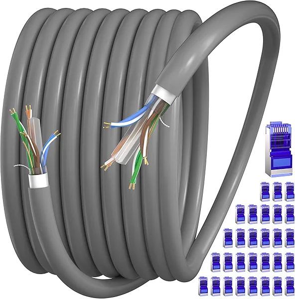 Cat 6 Shielded Ethernet Cable 500ft Outdoor (30 RJ45), 23AWG Cat 6 Outdoor Ethernet Cable Bulk, FTP, Heavy Duty, Direct Burial, Grounded, UV Resistant/Waterproof, Network, Internet, LAN, for Router