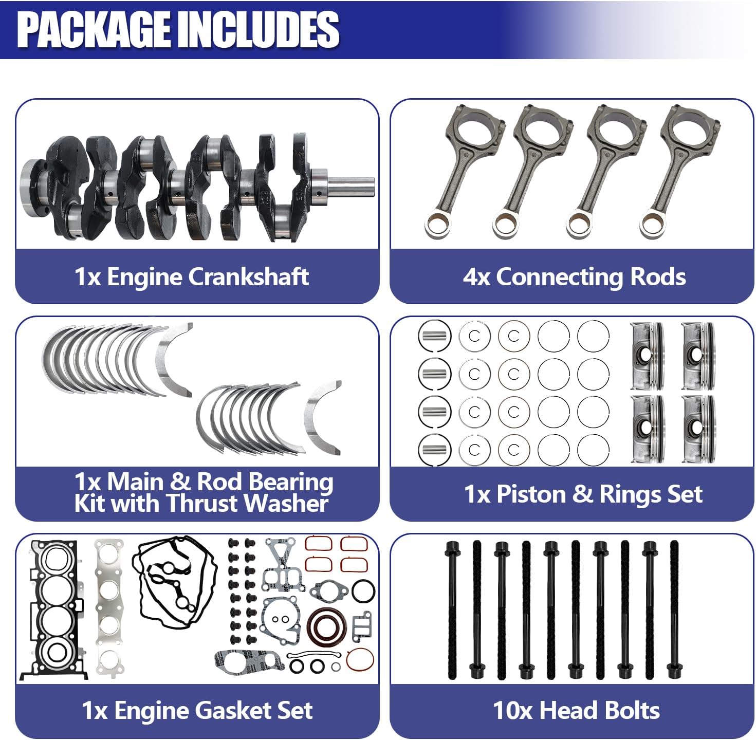 G4KJ 2.4L Engine Rebuild Overhaul Kit w/Crankshaft & Connecting Rods Replacement for Hyundai Tucson Sonata Santa Fe for Kia Sorento Optima & Sportage 2011-2020 23510-2G500 23111-2G200