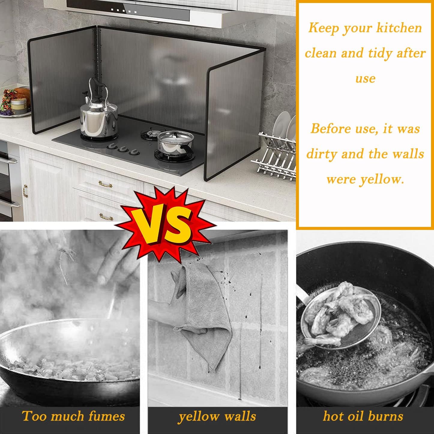 2 Sided Nonstick Oil Splatter Guard,2PCS Stainless Steel Oil Splatter Guard Sheet,Foldable Splatter Proof Baffle Stove Heat Insulation Sheet for Cooking Frying Stove Top Splatter Screens