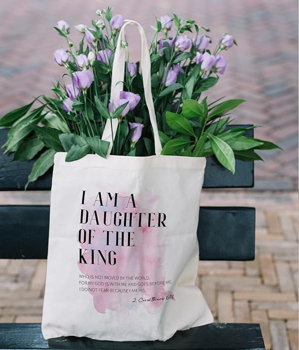 Zeghk Bible Canvas Tote Bags for Women, Christian Tote Bag, I am a Daughter of King Christian Gifts for Women Faith, Bible Verse Gifts, Reusable Grocery Bags Shopping Bags by Zeghk - Used condition - Image 3