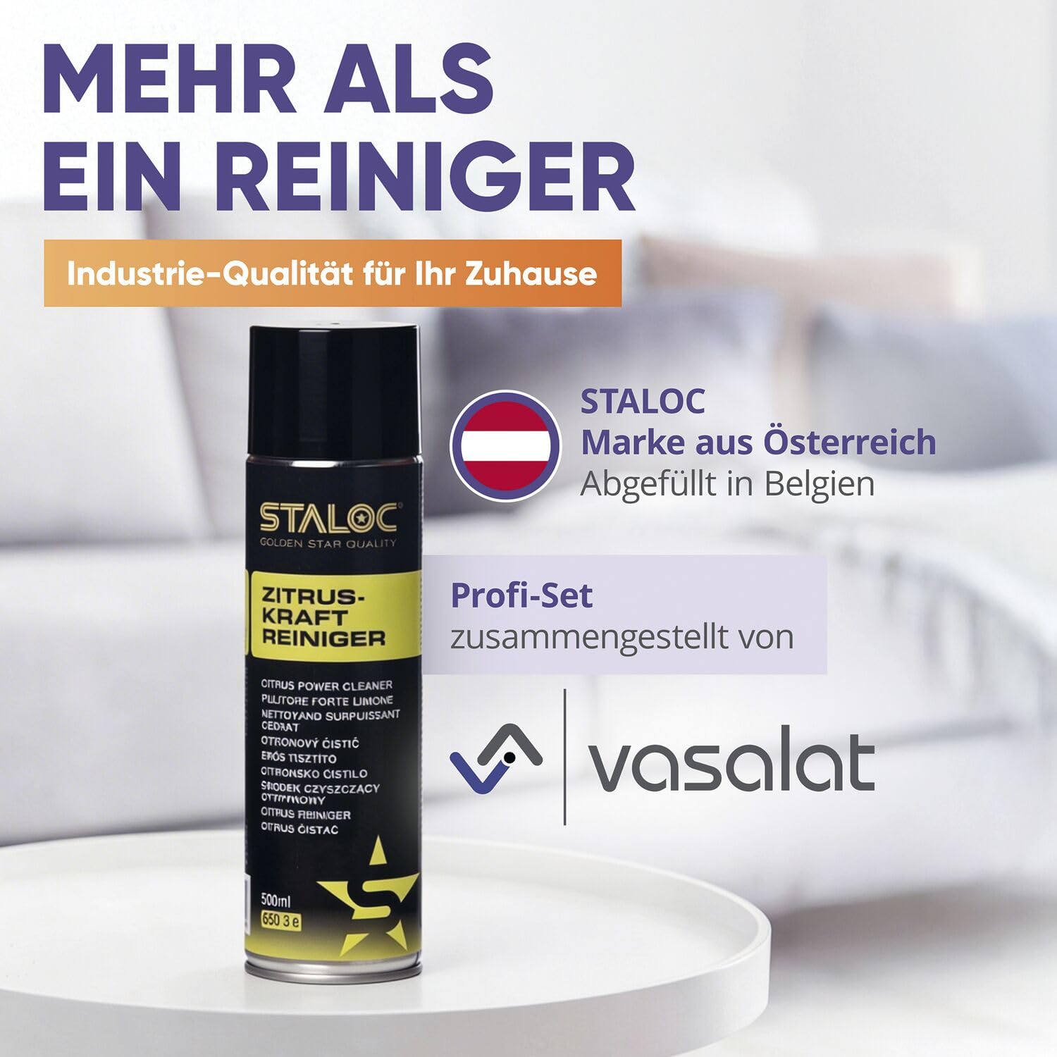 Staloc Zitrusreiniger - hochwirksamer Citrus Reiniger Reinigungsspray für Metall und Kunststoff, Allzweckreiniger ideal für den Haushalt, 2x Zitrus Reiniger + 1x Mikrofasertuch
