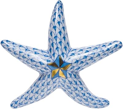 Herend Mini Starfish Porcelain Figurine Blue Fishnet
