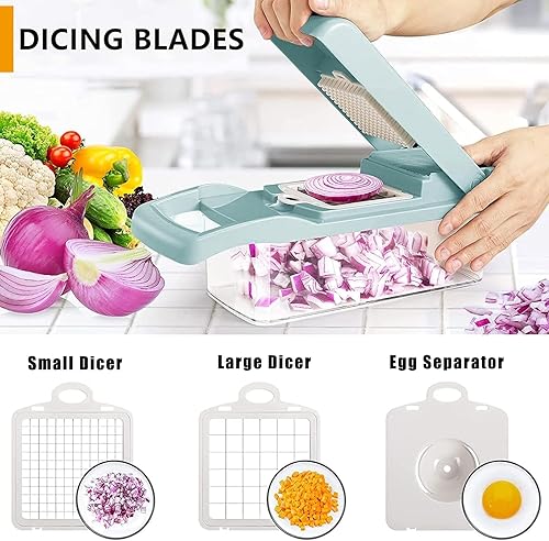 Miniatura 3 de Artbros Picador de verduras con recipiente, picador de verduras 13 en 1, caja de mandolina, cortador de alimentos, trituradora de mandolina para