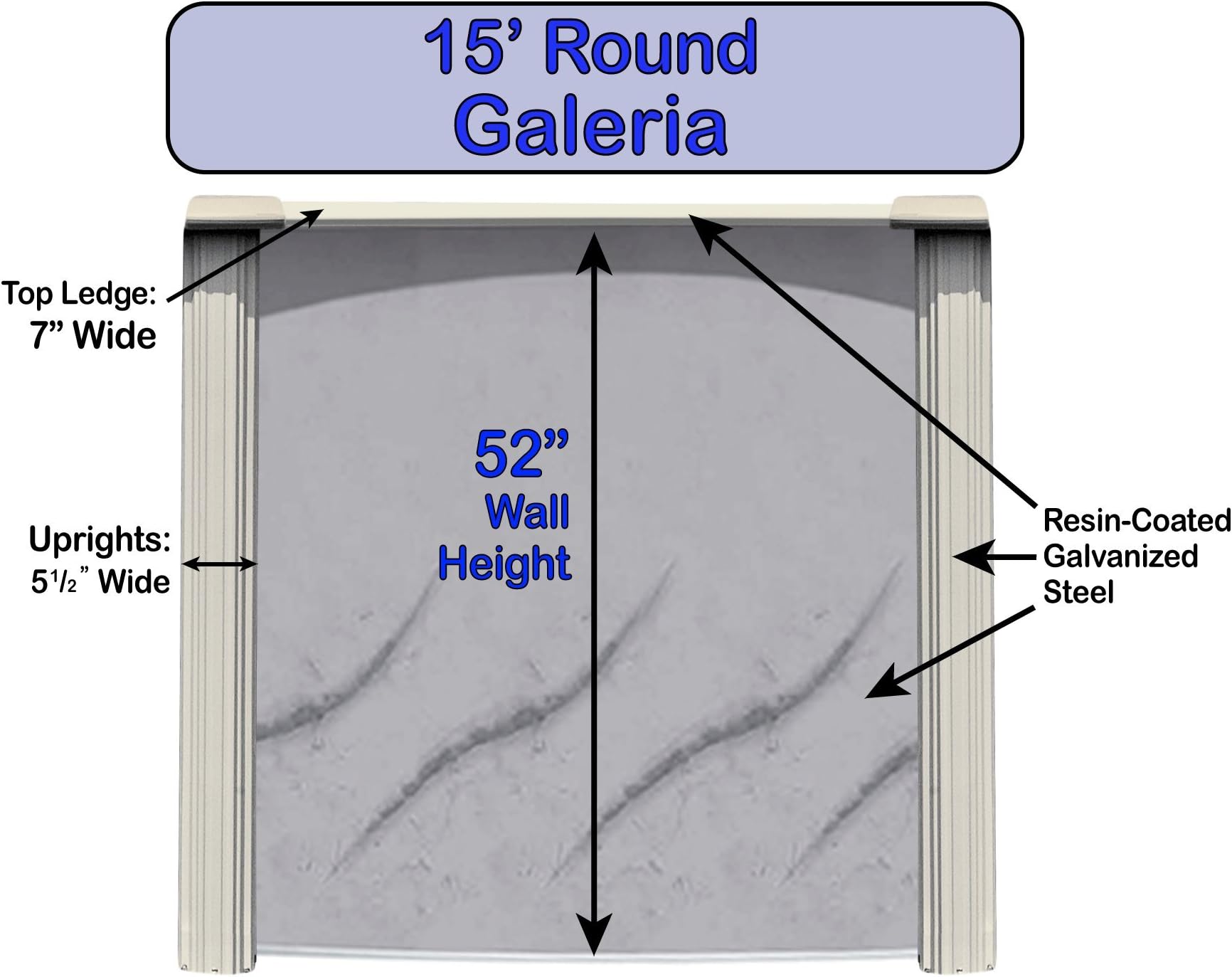 Galeria 15 ft Round Above Ground Swimming Pool Kit | 52 Inch Steel Walls | Bundle Includes: 25 Gauge Liner, A-Frame Ladder, Sand Filter System with Pump & Skimmer