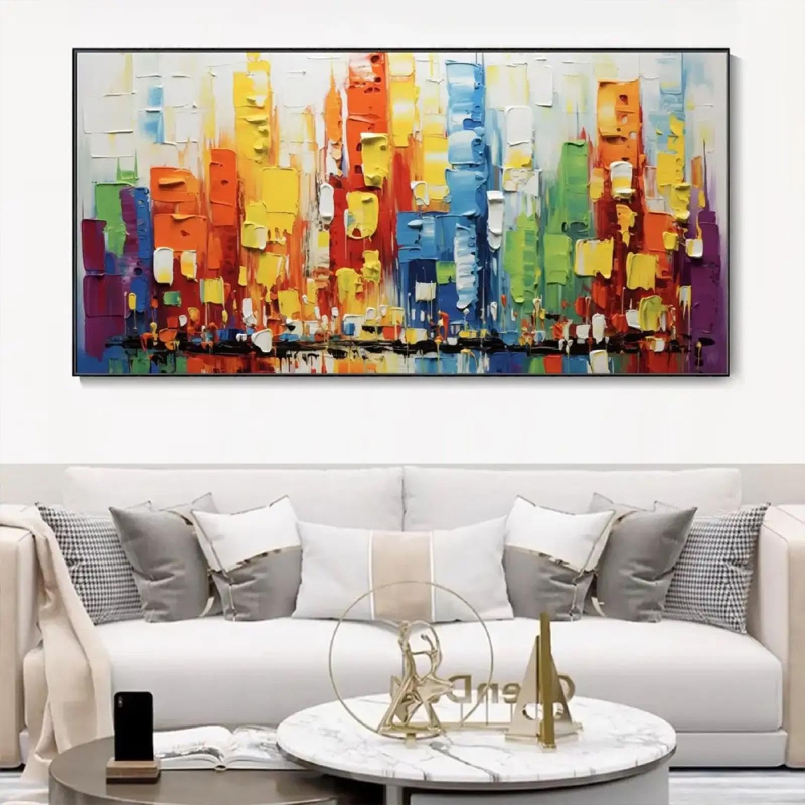 18meng Art Wandbilder XXL Abstrakt 200x100 cm 1 Teilig Gemalt Bunt Wand Deko Leinwand Bilder Groß Wandbilder Wohnzimmer Schlafzimmer Wanddeko Kunstdrucke Panoramabild Ungerahmt