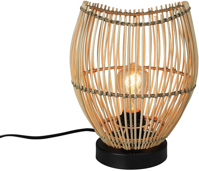 MY SWANKY HOME MY SWANKY HOME Classic Casual Industrial Rattan Round Table Lamp 8 x 11 Boho Cage Shade