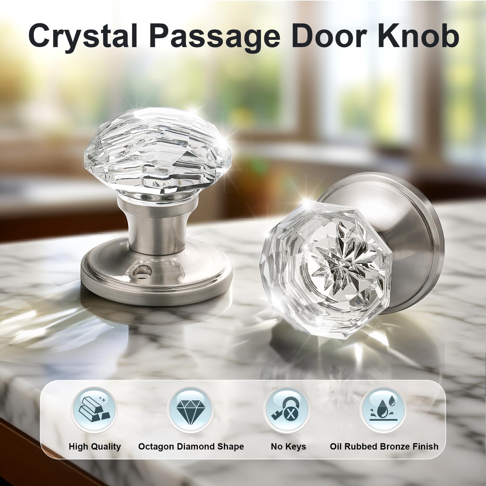 Elegant Clear Glass Door Knobs - Satin Nickel -2