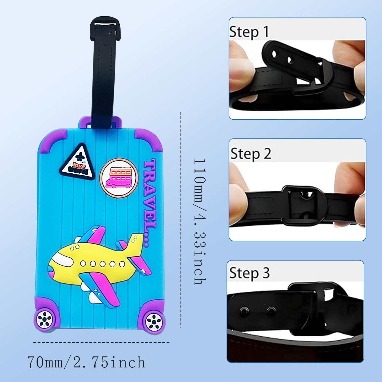 Set 3 Etichette Bagagli JchEnye In Silicone Colorate - Identificazione Valigia, Cinghia Regolabile, Resistenti E Visibili - copertina