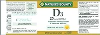 Vista 2 de Nature's Bounty Vitamina D3-1000 UI, cápsulas blandas de liberación rápida 250 ea (paquete de 2)