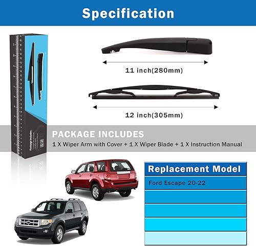 Vista 46 de WTI Juego de limpiaparabrisas trasero compatible con Ford Expedition 2009-2016 / Compatible con Lincoln Navigator 2009-2016 SUV, kit