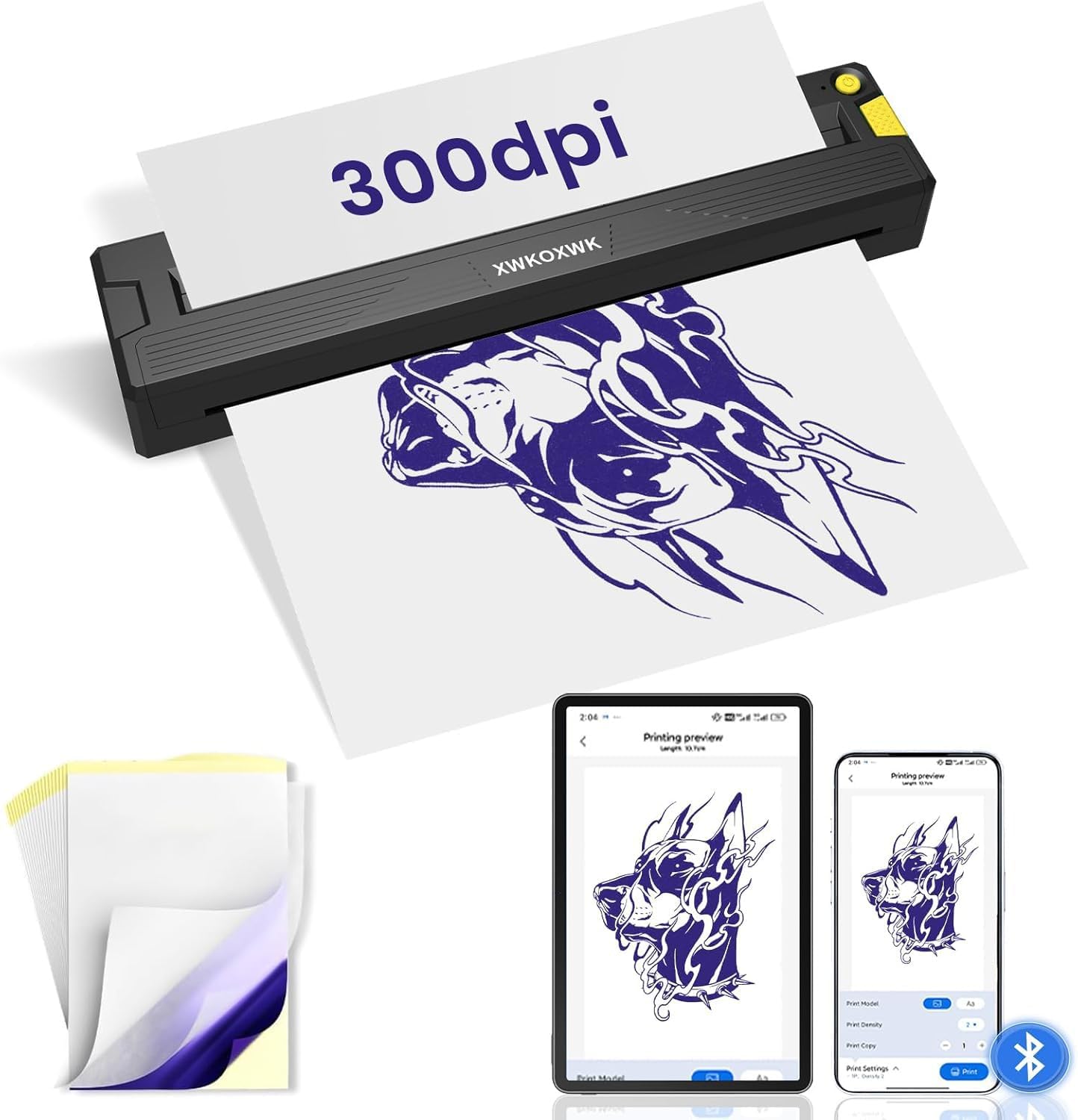 Tattoo Stencil Printer with 3 pcs Transfer Paper and Thermal Paper,Tattoo Machine for Beginners&Artists,Portable Bluetooth Wireless Inkless Printer Compatible with Phone/Pc (T16)