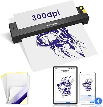 Tattoo Stencil Printer with 3 pcs Transfer Paper and Thermal Paper,Tattoo Machine for Beginners&Artists,Portable Bluetooth Wireless Inkless Printer Compatible with Phone/Pc T16