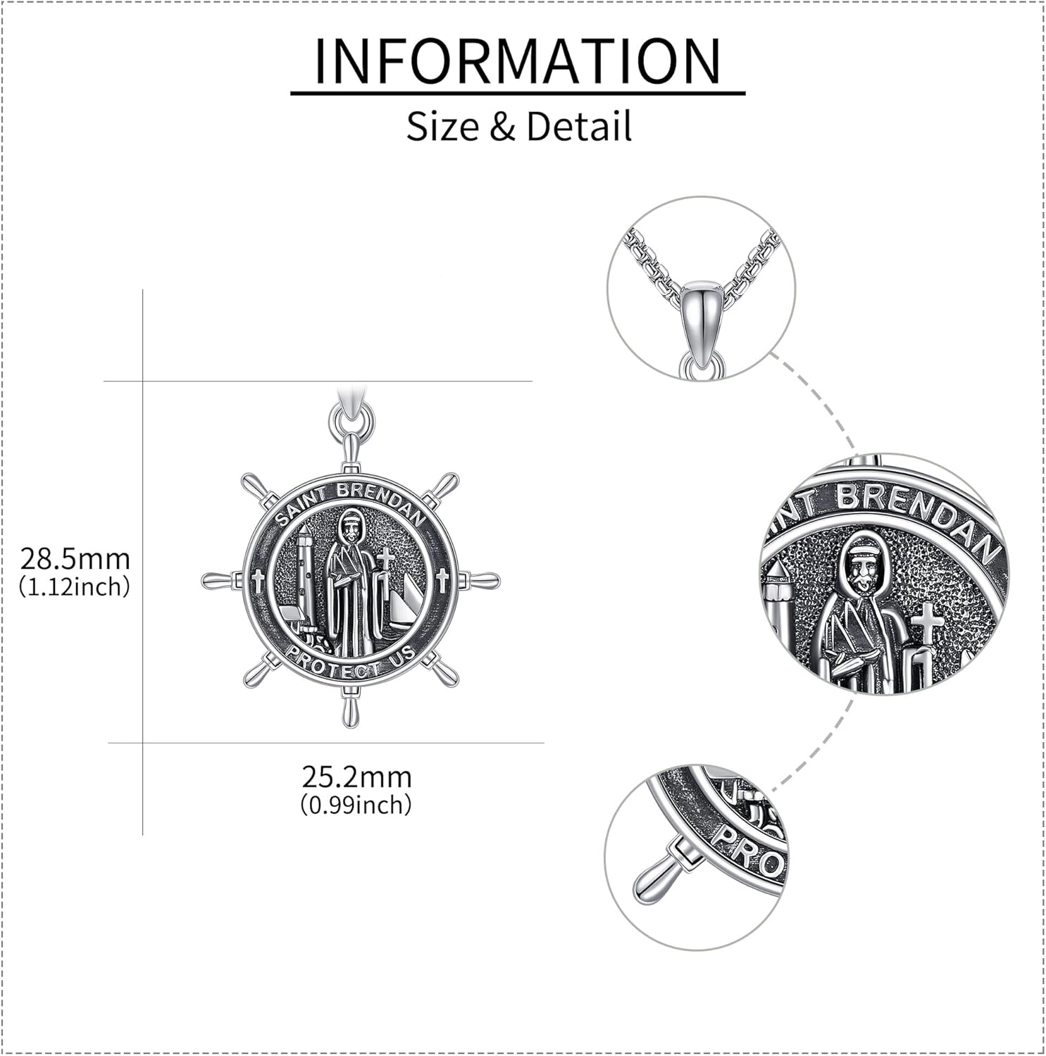 Saint Brendan Necklace S925 Sterling Silver Saint Brendan Coin Medal Pendant Necklace Protection Jewelry for Men Women Religion Gifts - Image 4