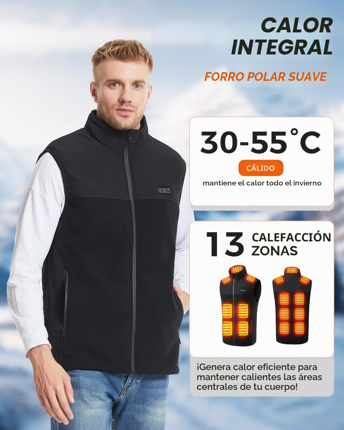 Chaleco Calefactable para Hombre Mujer,Chaqueta Calefactable con 10000mah Bateria 3 Niveles de Temperatura,13 Zonas de Calefacción,Tamaño Ajustable, Eléctrico Chaleco Térmico para el Invierno