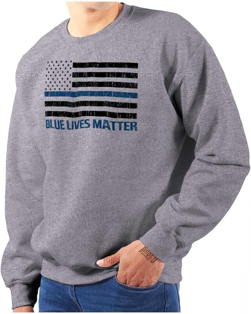 Brisco Brands Blue Line American Flag Support Sweatshirt for Men or Women