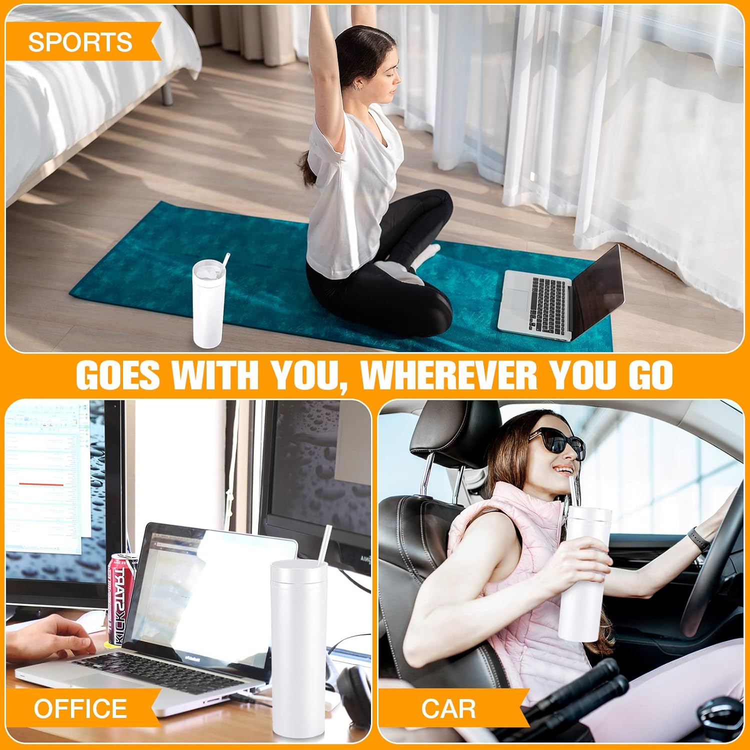 30 Pcs Skinny Tumbler with Lid and Straw, 16 oz Matte Acrylic Tumbler Insulated Double Wall Plastic Reusable Cups Vinyl Customized DIY Gifts for Parties, Birthday, Home, Office (White) - Image 7