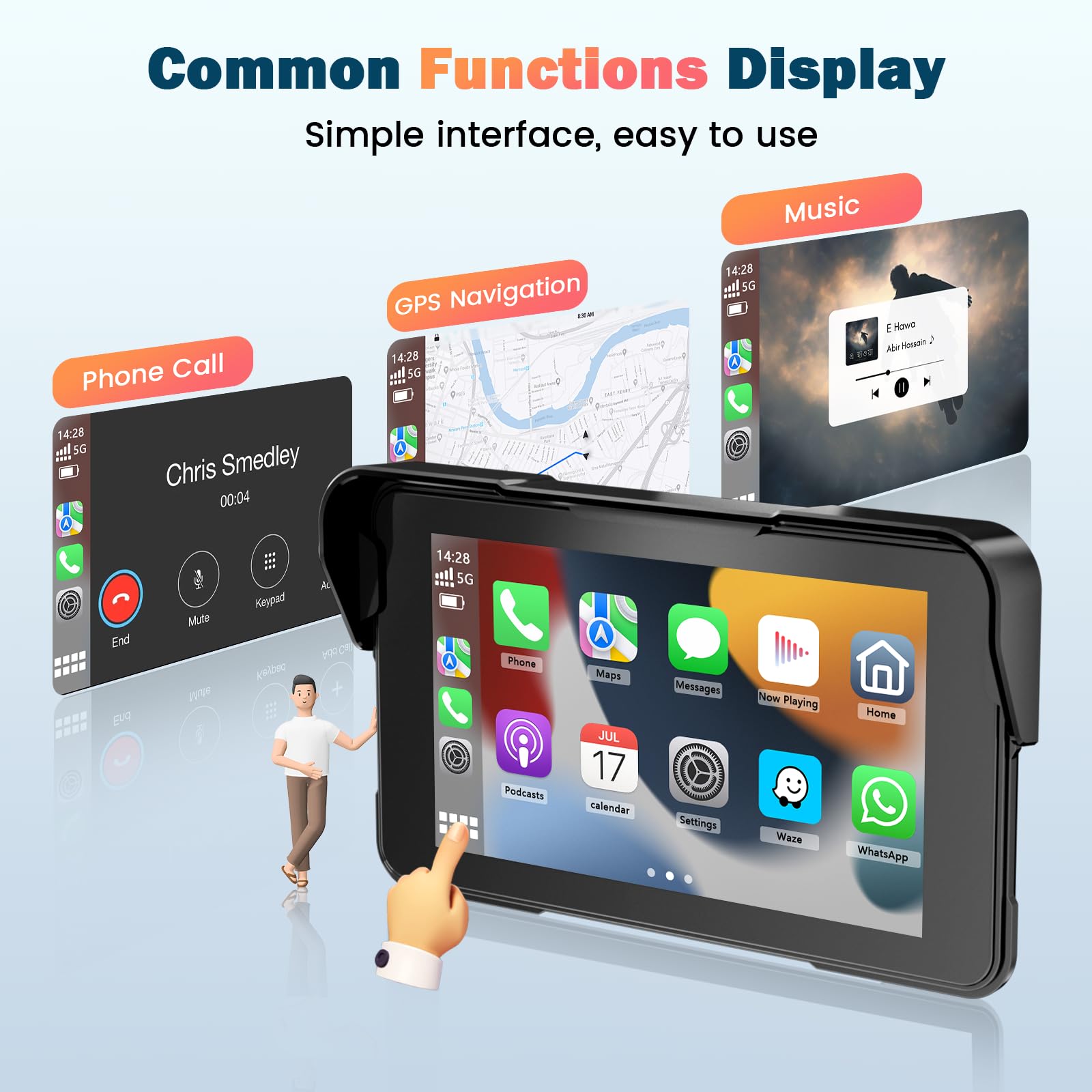 Navigatore Moto 5 Pollici Schermo Moto Carplay per Apple e Android Auto IP67 Impermeabile Touchscreen Bluetooth GPS