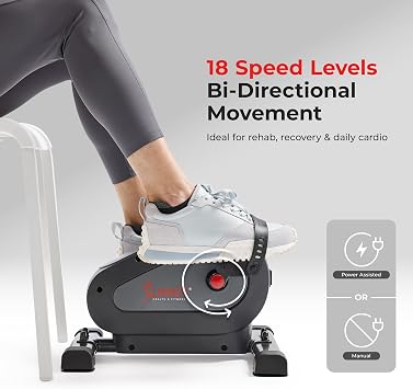 Sunny Health & Fitness Smart Motorized 2-in-1 Pedal Exerciser, Indoor Compact Under-Desk Mini Bike for Low-Impact Cardio Workout and Physical Therapy, Free SunnyFit Training App Connection