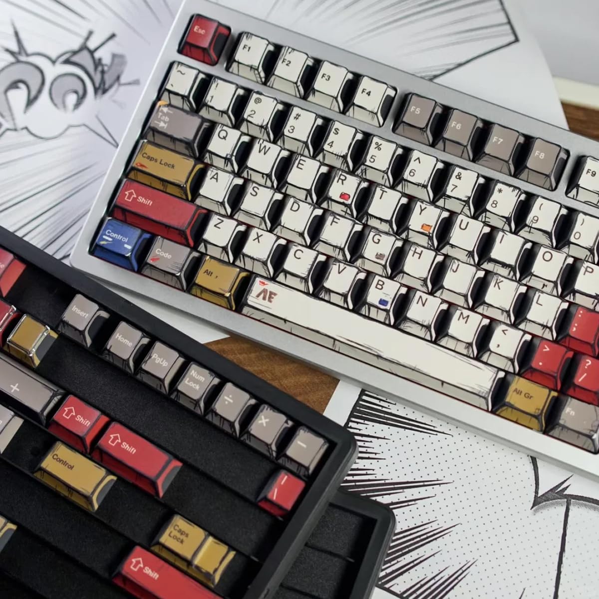 mintcaps PBT Keycaps - Juego de teclas retro japonesas de manga, 141 teclas Cherry Profile Dye-Sub Custom Keycap para teclado mecánico Cherry MX 60%, 65%, 75%, 100% Cherry MX