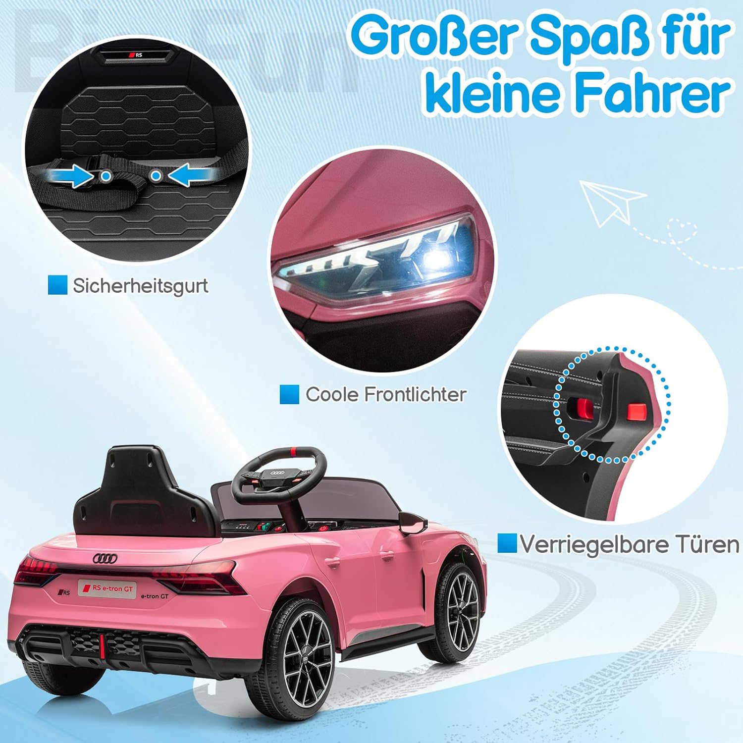 Electric Children's Car with Music & Horn & Headlight, 12 V Children's Electric Car, Children's Vehicle, 3-5 km/h for Children (Pink 1)
