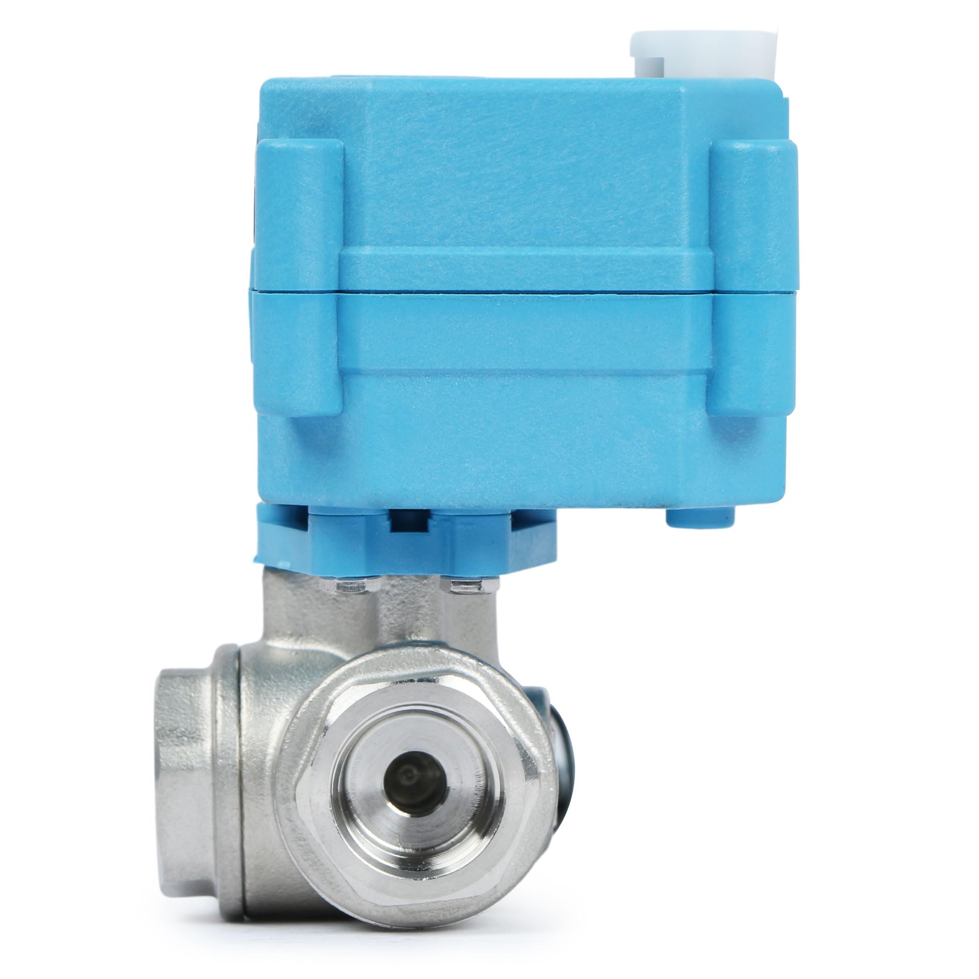 U.S. Solid Valvola 3 vie motorizzata 3/8" in acciaio inox – AC 110–230 V, Tipo L, funzione manuale, porto standard, per acqua