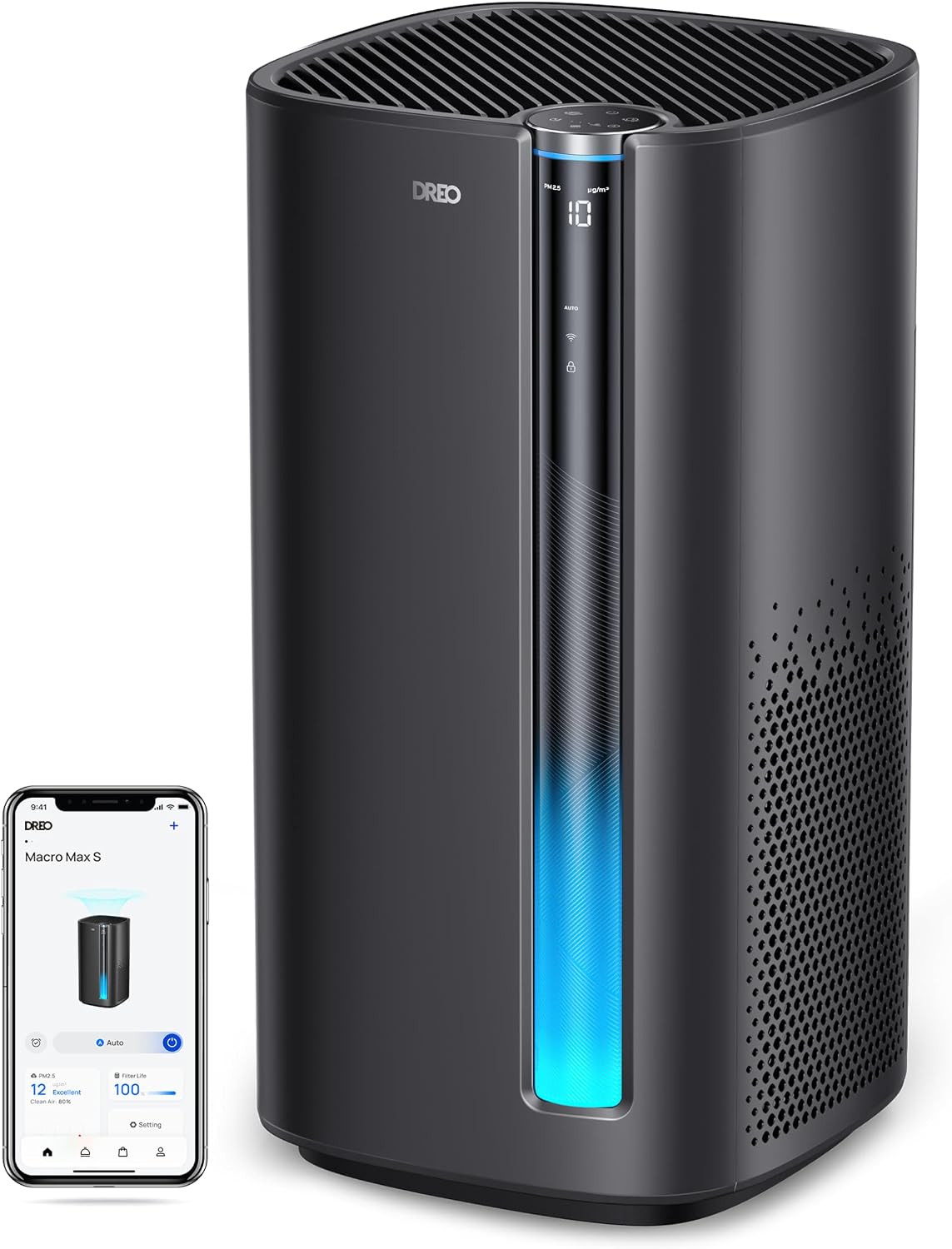 DREO Smart Air Purifier for Home, Washable Filter, Air Cleaner with Wi-Fi/Voice/Alexa,Smoke,Dust,Pollen,Odor,PM2.5 Monitor, 4 Fan Speeds & Auto/Turbo/18dB Quiet Sleep Mode,DR-HAP003AS(Macro Max)