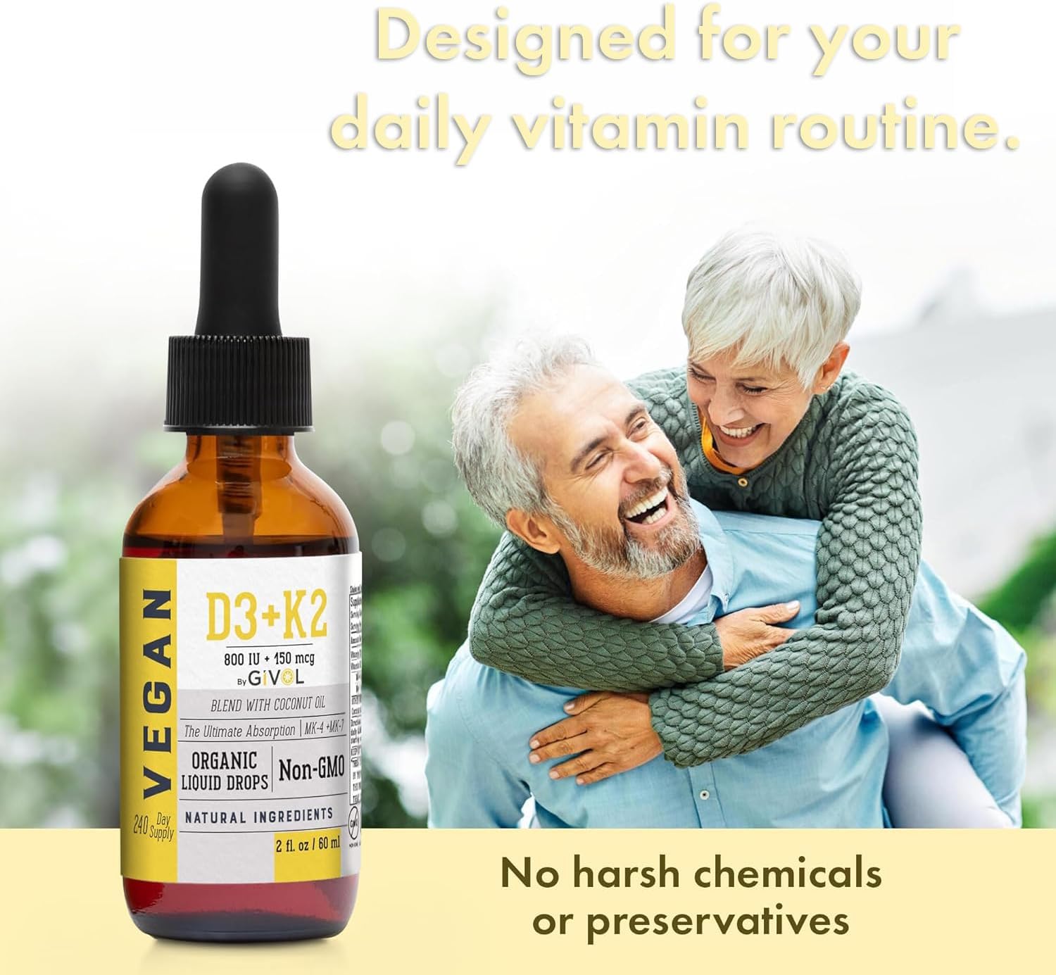 D3 + K2 Liquid Drops with MK-4 & MK-7 –Non-GMO, Gluten-Free, Sugar-Free, Easy Absorption, Liquid Spray for Kids & Adults - 2 Fl Oz/60 ml, 240 Day Supply