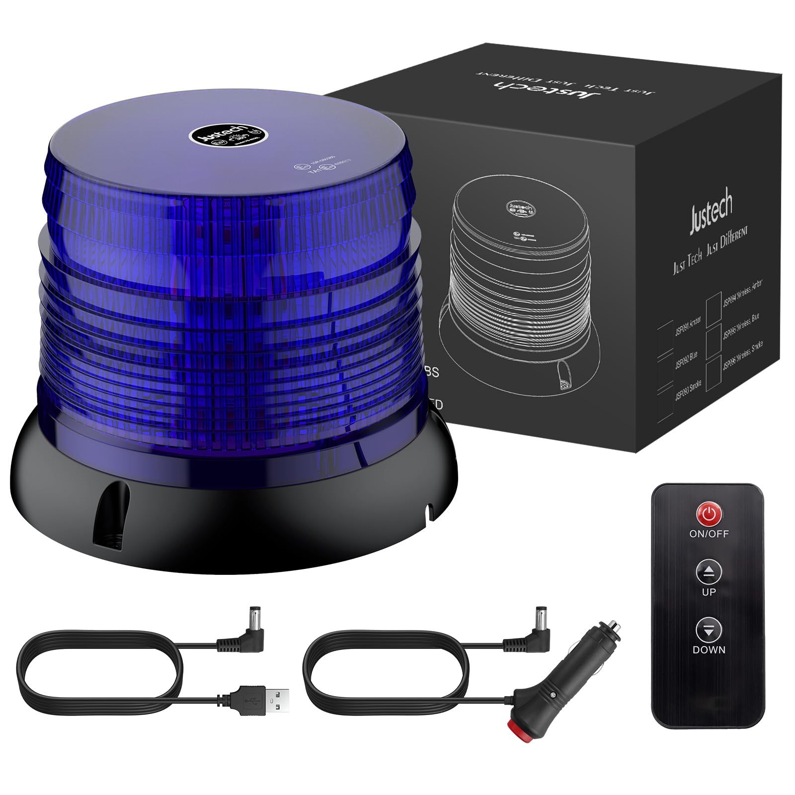 Justech 72 LED Luce Stroboscopico d'Emergenza con Telecomando Wireless a Radiofrequenza Lampeggiante Rotante Base Magnetica 6 Modalità di Lampeggio per Camion Trattore - Luce Blu/Copertura Blu