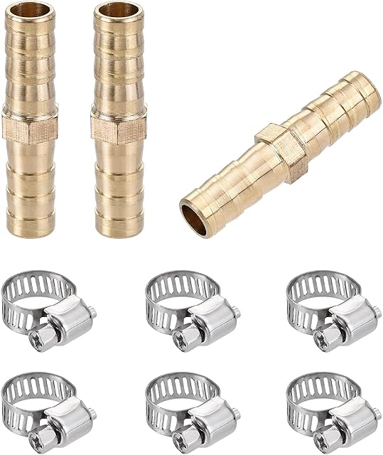 sourcing map Barb Hose Fitting, 8x39mm Straight Coupler Quick Connector Adapter with 6-12mm Adjustable Stainless Steel Hose Clamps, for Water Fuel Air Oil Gas 3 Set