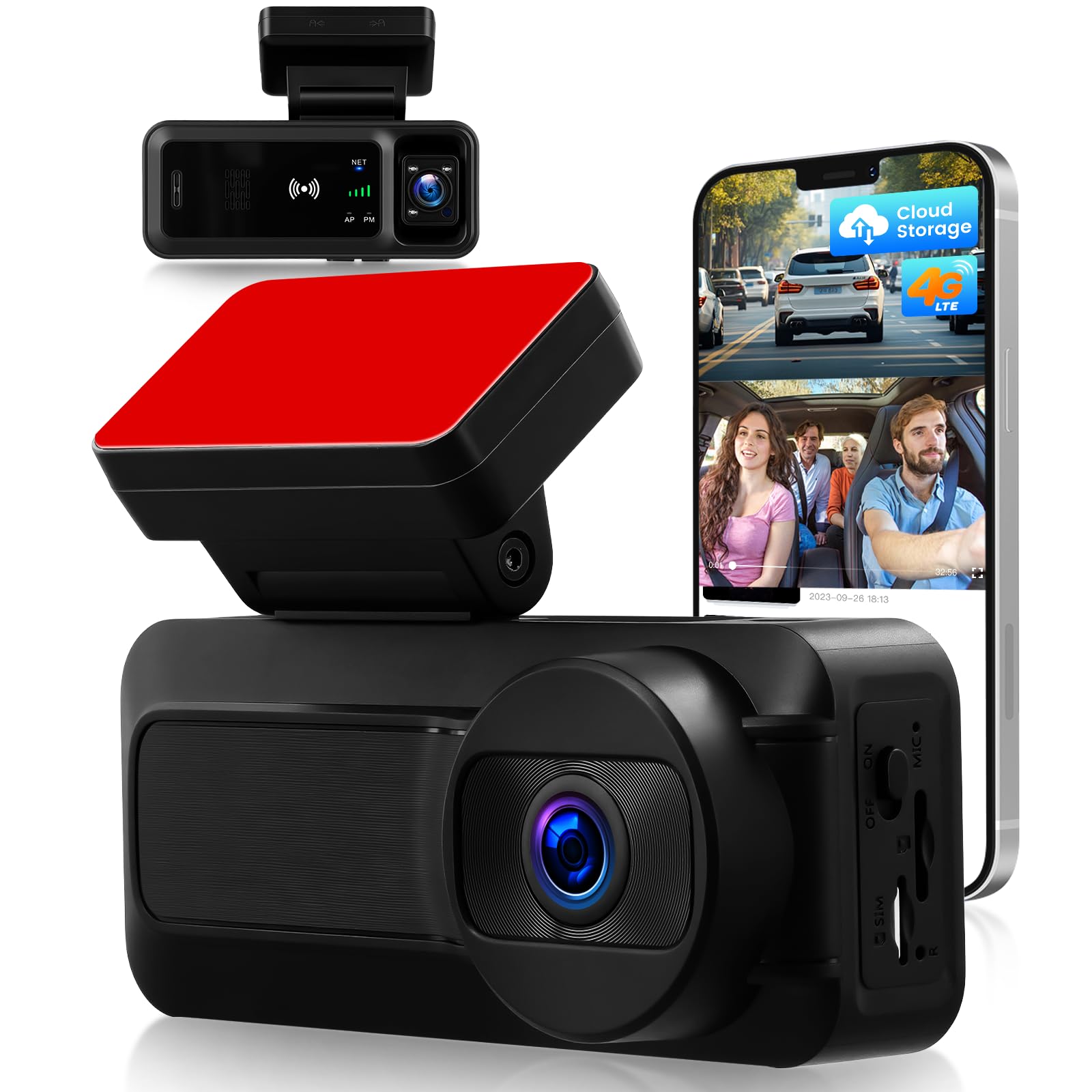 Inefala 4G LTE Telecamera di sicurezza per furti d'auto, localizzatore GPS per una guida sicura, telecamera di sorveglianza con allarmi immediati, archiviazione cloud, visualizzazione live remota
