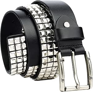 71RIWhhbzpL. AC SX300 SY300 QL70 ML2 2025 AGUTALITHIC Cinturón Con Tachuelas,Metal Punk Rock Goth Remache Cinturones Con 4 Filas De Brillantes Cuentas Cuadradas Pirámide Studs Para Mujeres Hombres(105cm/41, Black)