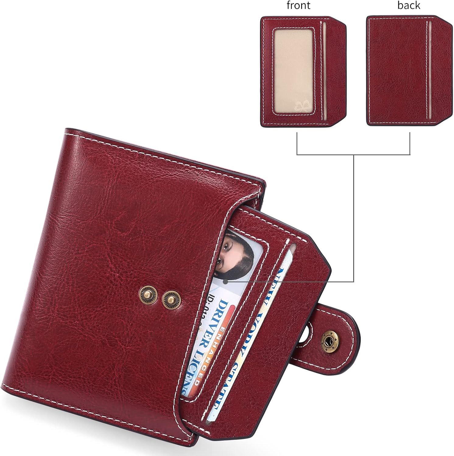 GOIACII Small Wallet Women Rfid Blocking Genuine Leather Compact Bifold Card Holder for Women with Zipper Coin Pocket 2 ID Windows - Image 3