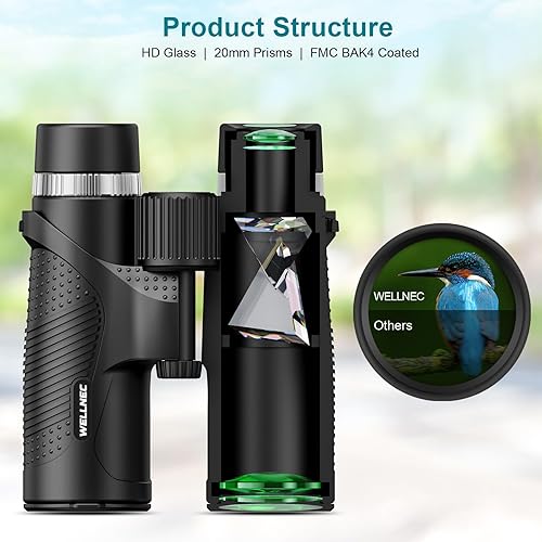 Miniatura 6 de Prismáticos para adultos, caza y observación de aves  WELLNEC 12 x 42 HD 3671000 yardas, prismáticos de alta potencia con prismas BaK4 Pro Birding
