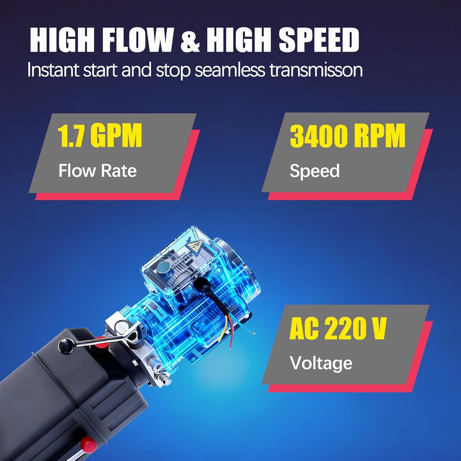 220V 60Hz Hydraulic Power Unit, Hydraulic Motor, Dump Trailer Pump14L Plastic Reservoir, Manual Button Control, for Auto Lifts, Vehicle Repair, Garage Equipment, and Industrial Applications
