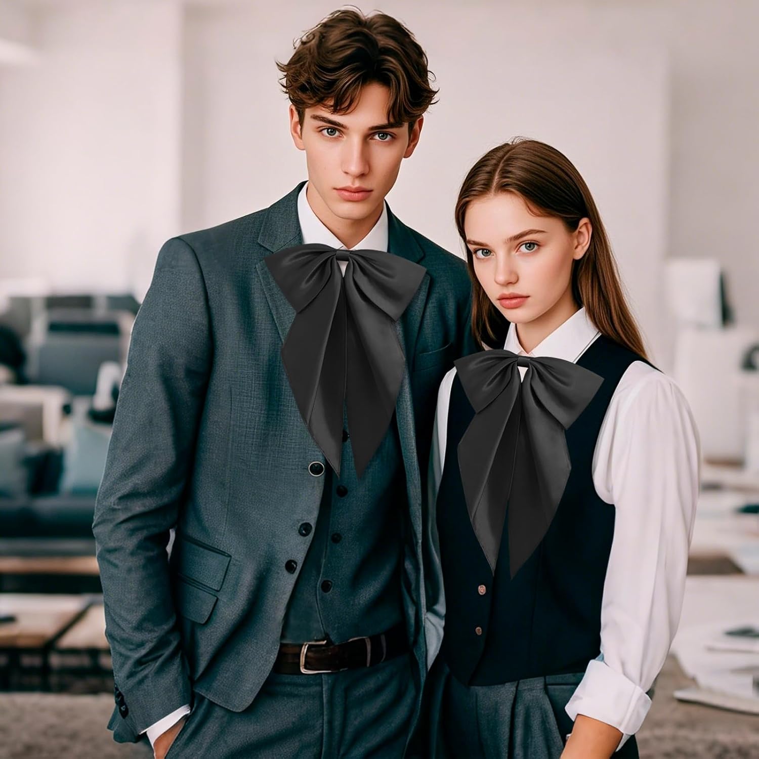 Satin Bow Ties for Women Men, Adjustable Big Womens Bowtie Pre-tied Large Bowties Cosplay Party Date Casual - Image 2